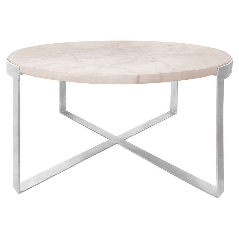 Los Angeles Cross Legs Coffee Table, Silver Leaf, Carrera Marble