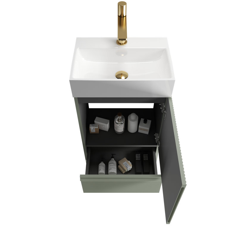 Meuble-lavabo rayé avec lavabo en céramique, Vert