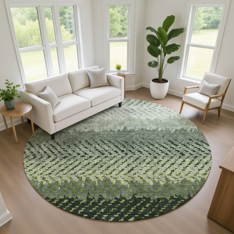 Machine Washable Indoor/Outdoor Chantille ACN2740 Striped Rug, Cactus, 8' Round
