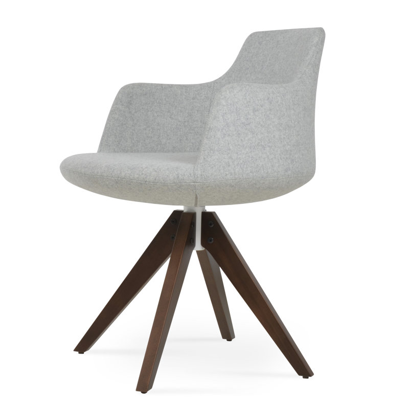Chaise en bois pyramidal dervish, Laine argentée, Noyer