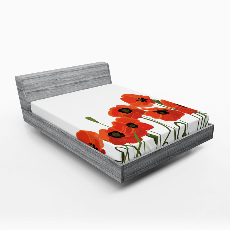 Ensemble de 2 draps-housses Ambesonne Poppy, Drap-housse de taille double