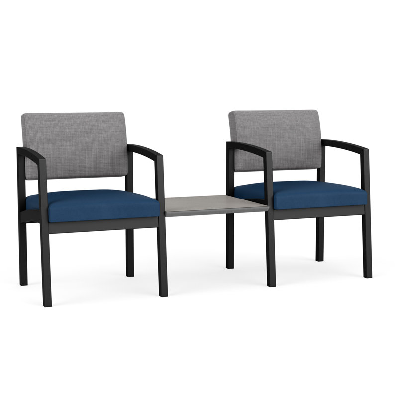 Structure en tandem 2 places avec table centrale Lenox, Noir, Sarum Twill, Chambray gris / Patriot Plus Blue Ridge