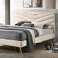 Lit double de style moderne Mid-Century beige avec tête de lit et fini doré doux