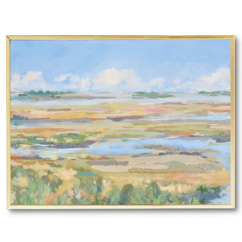 Lazy River 8 par Karin Olah - Peinture, Toile avec cadre flottant or, H 32 po x l 42 po, Pas de tapis