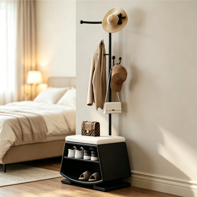 Entryway Coat Rack Bench with Pine Frame
