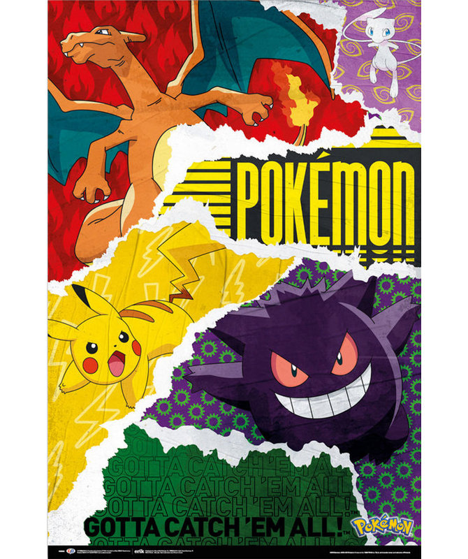  Officiellement sous licence Pokémon - affiche d'art de monstres - 24 x 36 pouces - reproduction décorative - papier affiche - prêt à encadrer