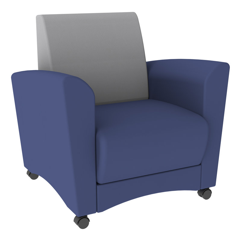 Shapes Series II Vinyl Seat Reception Chair with Wood Frame, Navy Smooth Grain/Light Gray