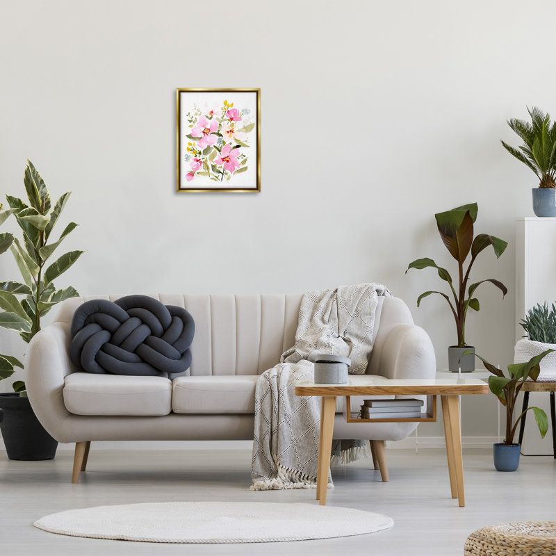 «Pink Blossom Motif Floater Frame» par Victoria Barnes sur, Cadre flottant métallique doré, H 21 po x l 17 po