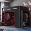 Lit en bois avec bureau, garde-robe, grand espace de rangement et lumière DEL RVB-2010370838
