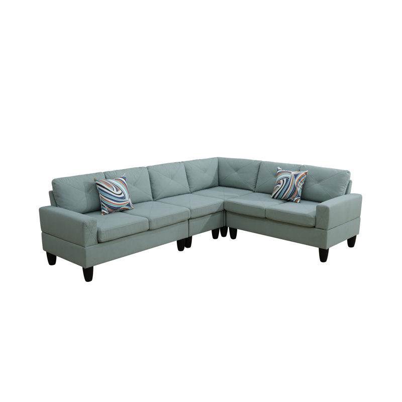 Antania 4 - Piece Upholstered Sectional, Sky Blue Microfiber / Microsuade