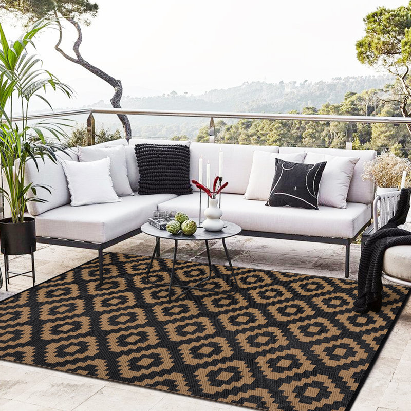 Tapis de paille en plastique à motif géométrique pour l'extérieur, Rectangle 10 pi x 14 pi