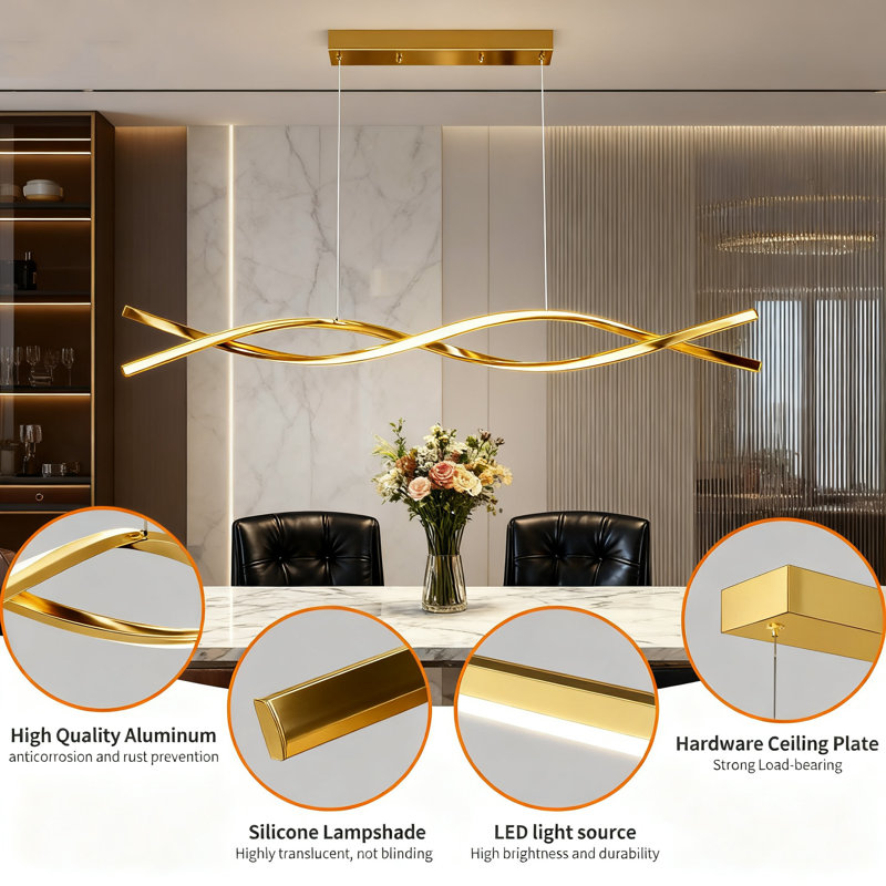 Luminaire suspendu moderne à DEL doré avec télécommande, température de couleur réglable 3000K-6500K, lustre à intensité variable pour îlot de cuisine, salle à manger, salon