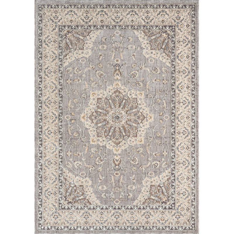 Windsor Windsor - élégant tapis médaillon gris avec motifs floraux rétro, Rectangle 12 pi 6 po x 15 pi