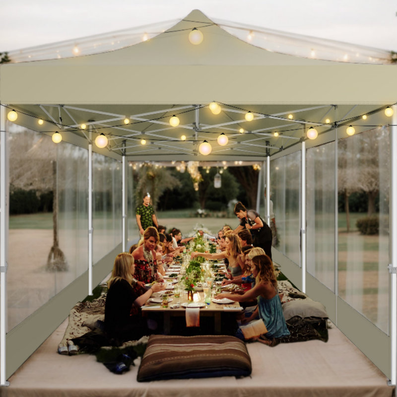 10'Wx20'D Heavy Duty Canopy Tent, Pop up Gazebo with Netting Screened, Khaki