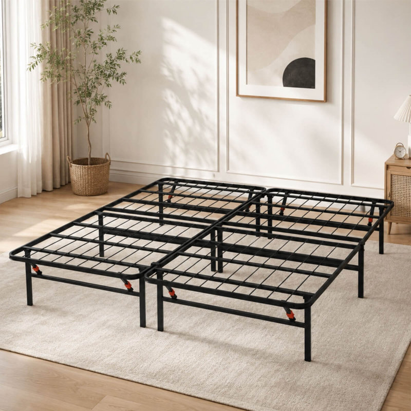 Cadre de lit plateforme en métal pliable et robuste pour lit king
