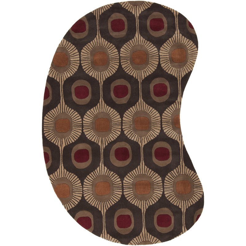 Anly Geometric Hand-Tufted Wool Dark Brown Area Rug, Novelty 6' x 9'