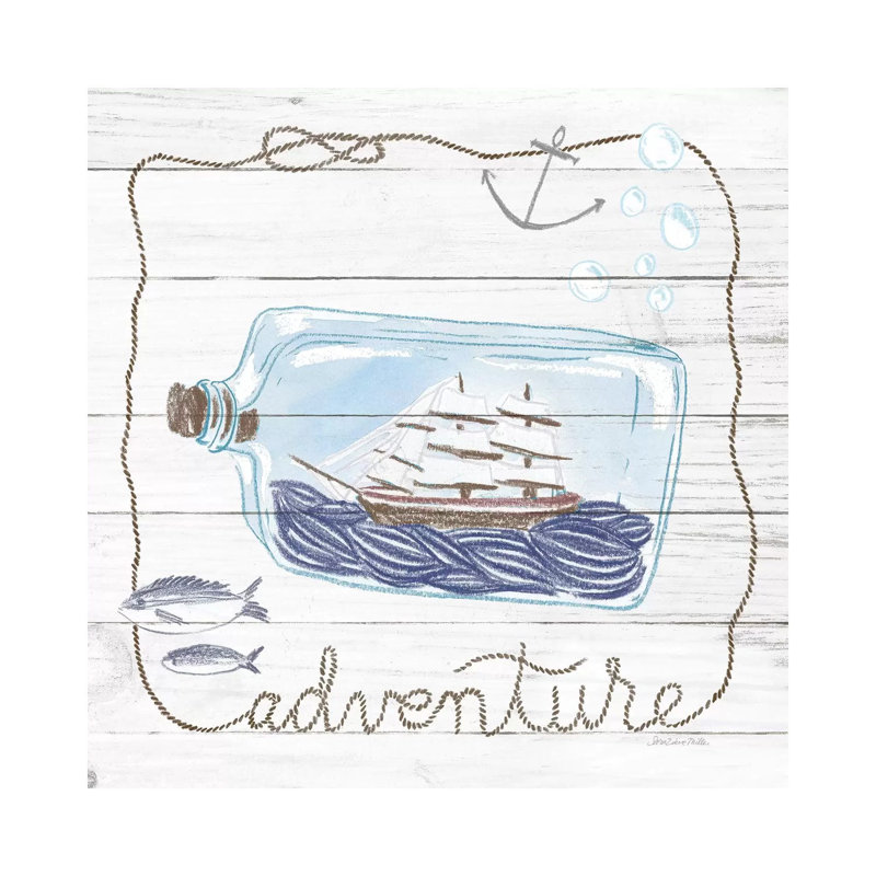 Ship In A Bottle Adventure Shiplap by Sara Zieve Miller - Wrapped Canvas Painting, 93.98 cm H x 93.98 cm W