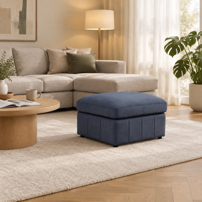 Pouf de salon en microfibre gris foncé - Repose-pieds modulaire moderne avec structure en bois massif