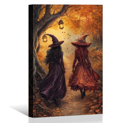 Two Witches Forest Walk Halloween Canvas Wall Art 50x75cm