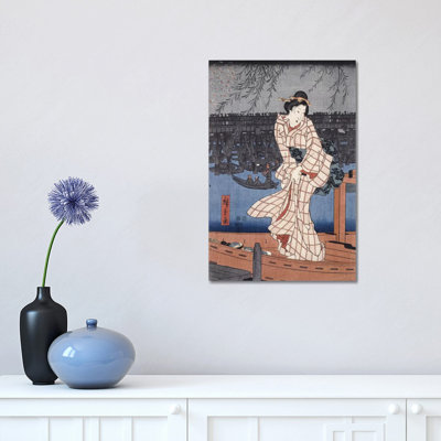 Ryogoku noryo ohanabi (Evening Cool and Great Fireworks at Ryogoku Triptych Panel II) 1 Piece Wrapped Canvas Wall Art