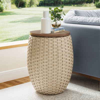 2 pièces de tables d'appoint en rotin et en bois massif tissées à la main - de style maison de campagne avec rangement