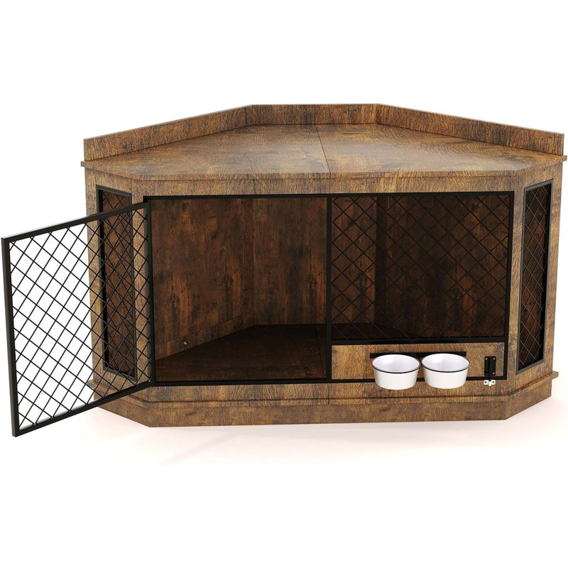 Meuble de 52 po pour cage d'angle avec mangeoire rotative, meuble télé peu encombrant pour petits / moyens / grands chiens