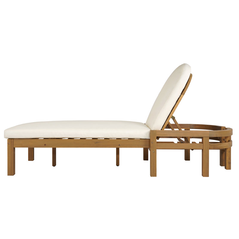 Outdoor Chaise Lounge, Premium Acacia Wood Patio Recliner with Arched Backrest, 5-Position Adjustable Backrest, Outdoor Lounge Chair