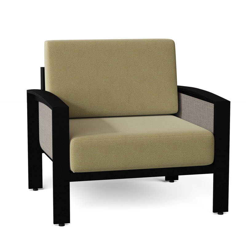 Metropolis Outdoor Lounge Chair, Canvas Heather Beige Sunbrella® Canvas, Augustine Gravel, Textured Black