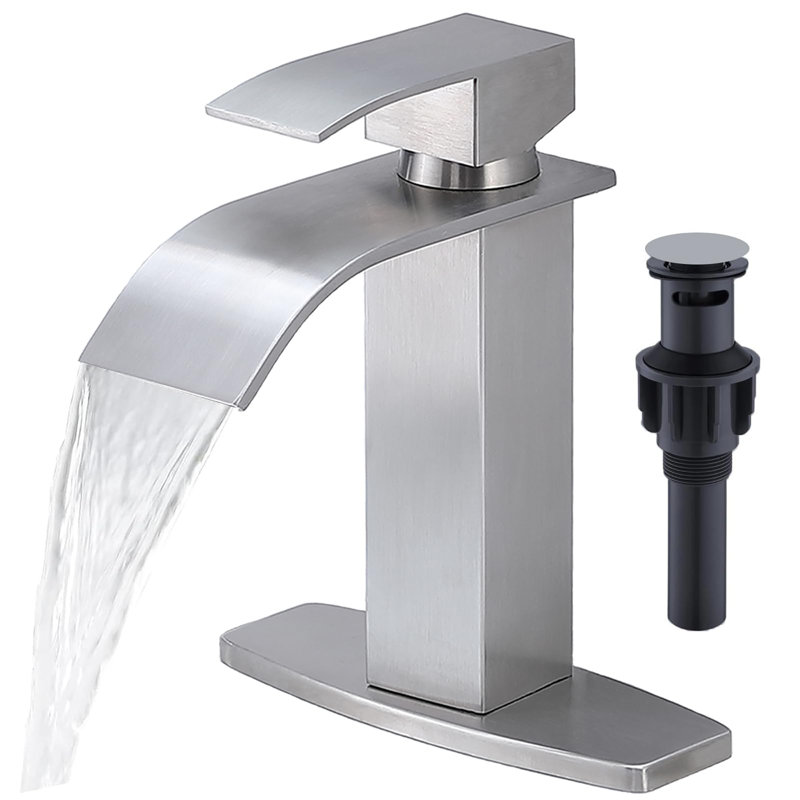 Robinet de salle de bain monocorps et monocommande avec bonde, Nickel brossé