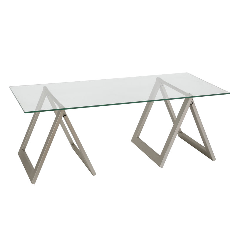 Kayllen Glass Top Single Coffee Table, Nickel
