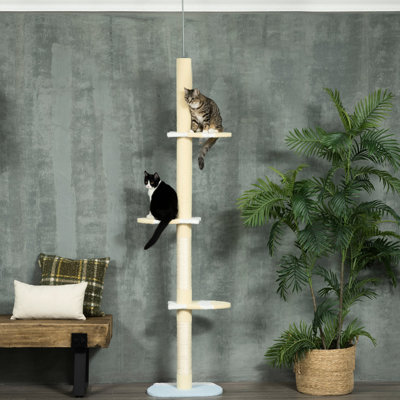 4 grands salons pour chats, du sol au plafond, avec plateformes réglables de 87 à 103 pouces, poteaux à griffer, jaune pour chat ferme d'intérieur,