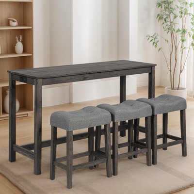 Ensemble de table de bar 4 pièces avec prise et 3 tabourets, table de salle à manger élégante et chaises