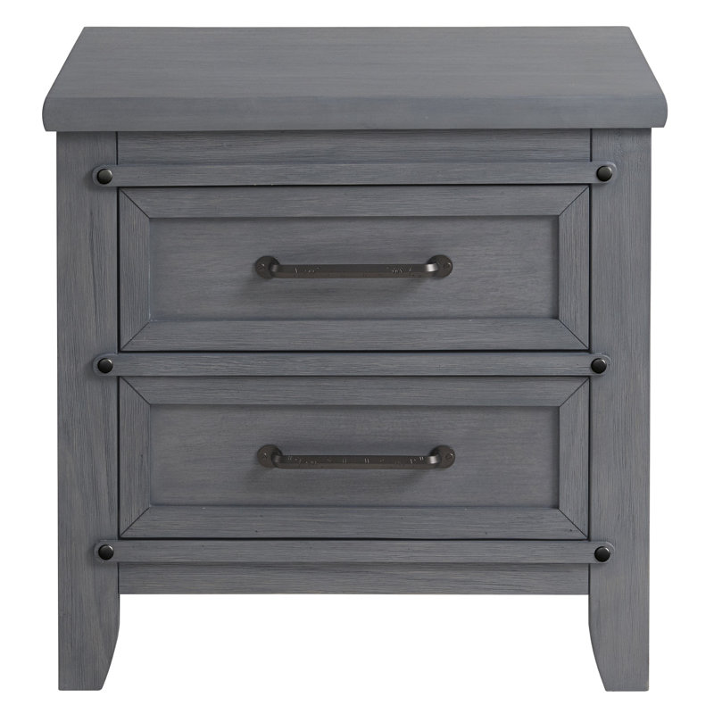 Ash Gray Solid Wood 2-Drawer Nightstand