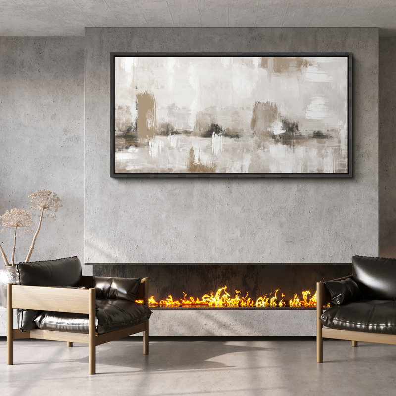 Art moderne moderne abstrait dans des tons neutres, Noir, noir, noir, noir, H 30 po x l 60 po
