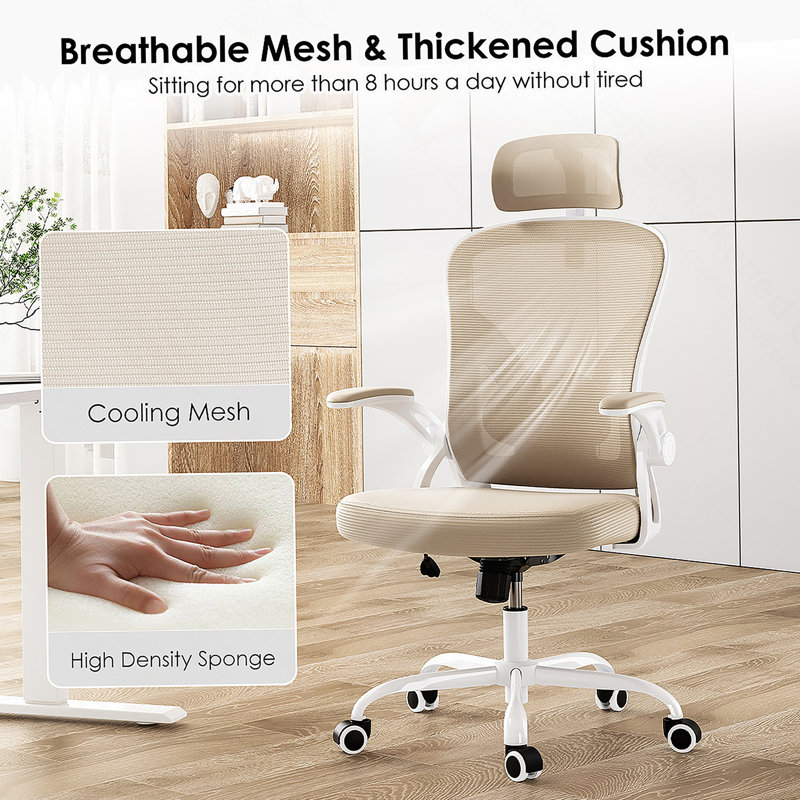 Ergonomic Office Chair With Headrest, Armrests, And Adjustable Lumbar Support For Comfortable Home Office And Study Use