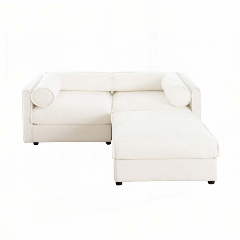 Canapé en chenille 2 places avec repose-pieds, Blanc