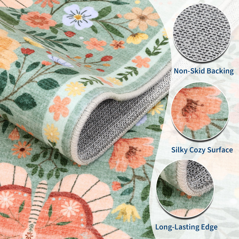 Washable Area Rug Non-Slip,Collapsible,Mark Resistant Butterfly Carpet for Bedroom,Living Room,Hallway,Kitchen,Entryway