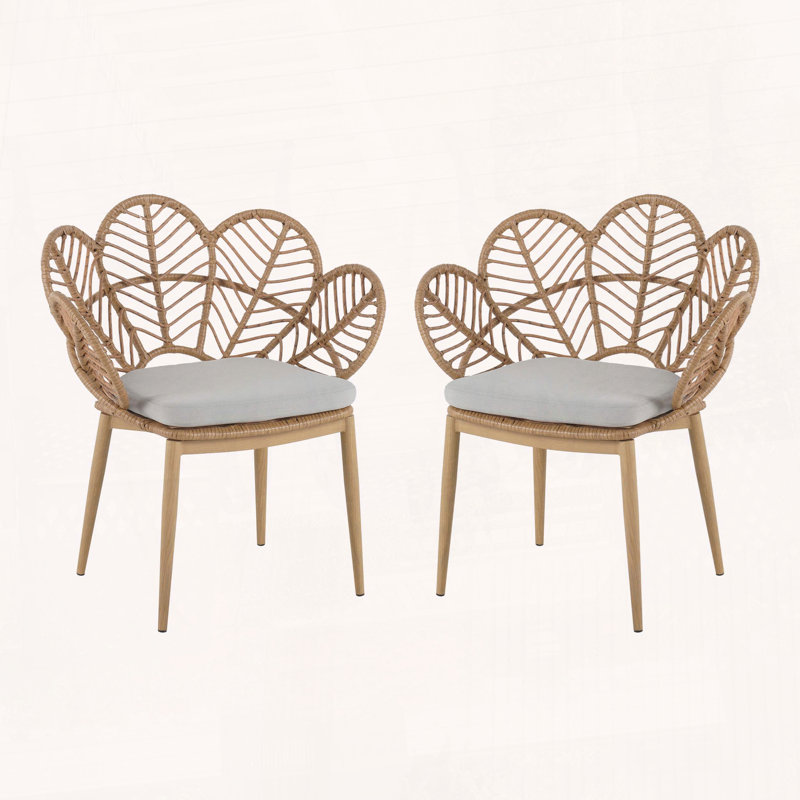Ensemble de 2 chaises Papasan en osier - rotin en PE, pieds en teck et coussins hydrofuges pour patio