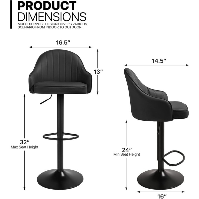 Hokku Designs Tabourets de bar modernes avec dossier en coquillage et cuir PU