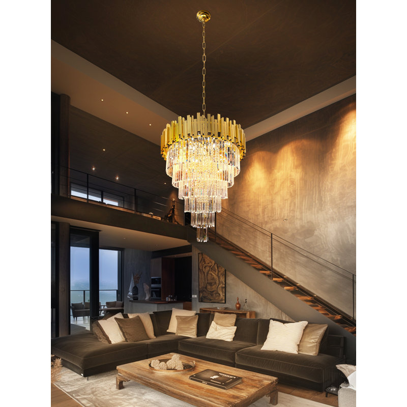 Luminaire de plafond de luxe lustre à niveaux dorés 31 po, Or