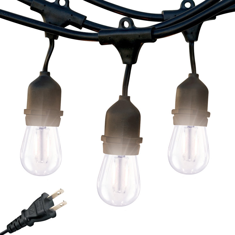 Guirlande de lumières d'extérieur à brancher 24 pi avec 7 ampoules S14 blanches neutres Ambiance Pro, cordon de qualité commerciale résistant aux intempéries