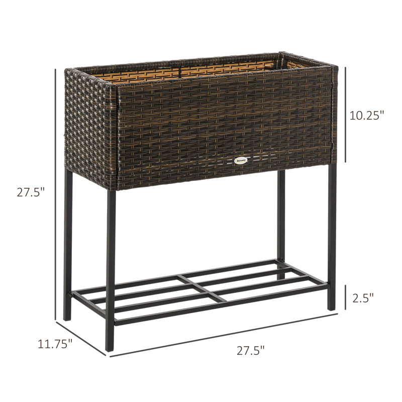 Rattan Appearance Raised Planter with Tool Storage Holder, Brown