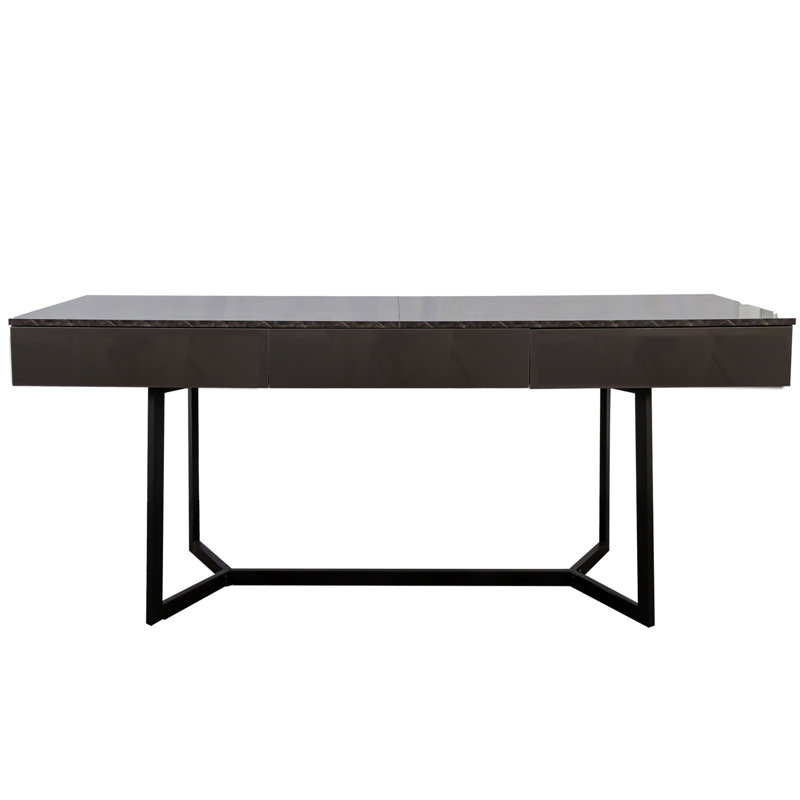 Bureau d'ordinateur 72,2 po contemporain noir avec pieds en forme de Y, suffisamment d'espace pour le disque dur externe, écran de 29,91 po de hauteur