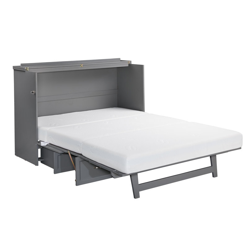 Andriena Murphy Bed Chest with 6" Mattress, Storage & Built-in Charger, Queen, Gray