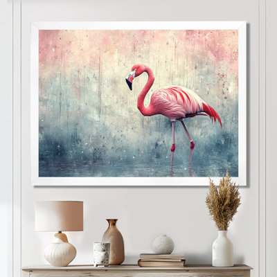 Minimalisme, flamant rose sous la pluie I - flamant rose, art mural sur toile