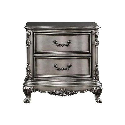 Table de chevet avec 2 tiroirs - finition argent antique, fonction d'arrêt dans les éléments carrés et ronds,