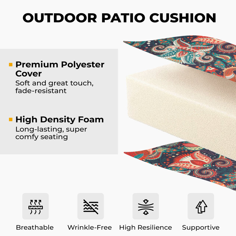 Latitude Run 4 - Piece Outdoor Seat Cushion 16'' W x 18.5'' D, Paisley