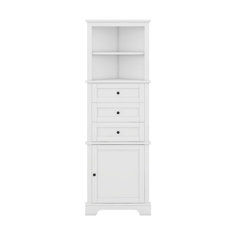 Armoire haute triangulaire avec 3 tiroirs et tablettes réglables