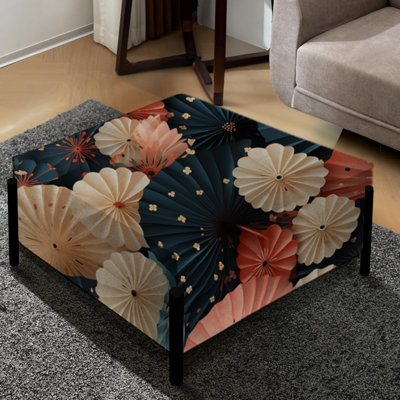 Fans en papier et parasols - Grand repose-pieds carré oriental