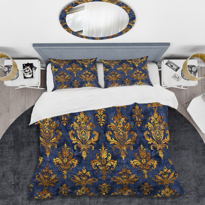 Ensemble de housse de couette transitionnelle Blue Gold Royal Damask Glamour I